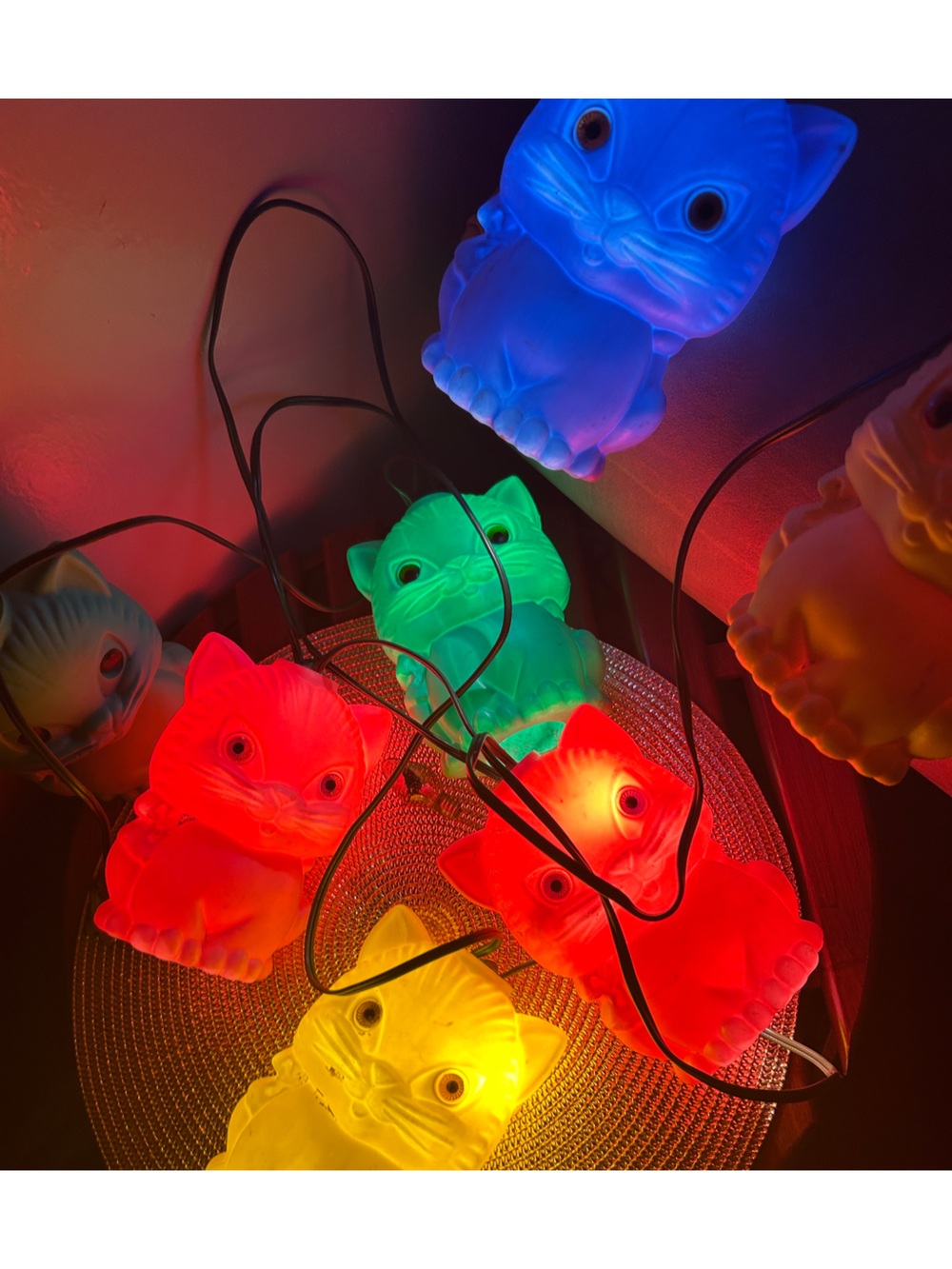 🐈😻Vintage Plastic Cat String Lights - Yellow, Pink, Green, Blue KITTY CAT LOVERS - Picture 3 of 8